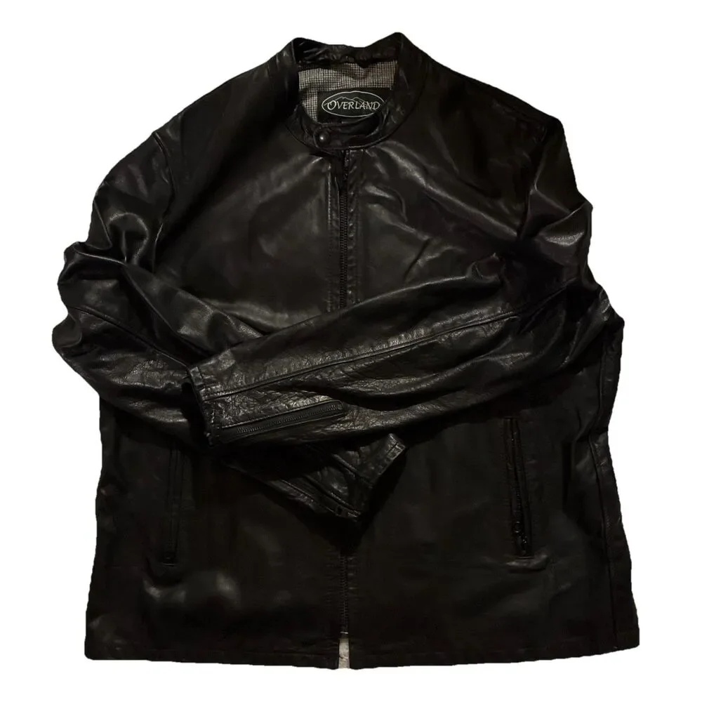 Overland Leather Men’s Black Full Zip Jacket Coat XL Genuine Leather - Picture 2 of 7